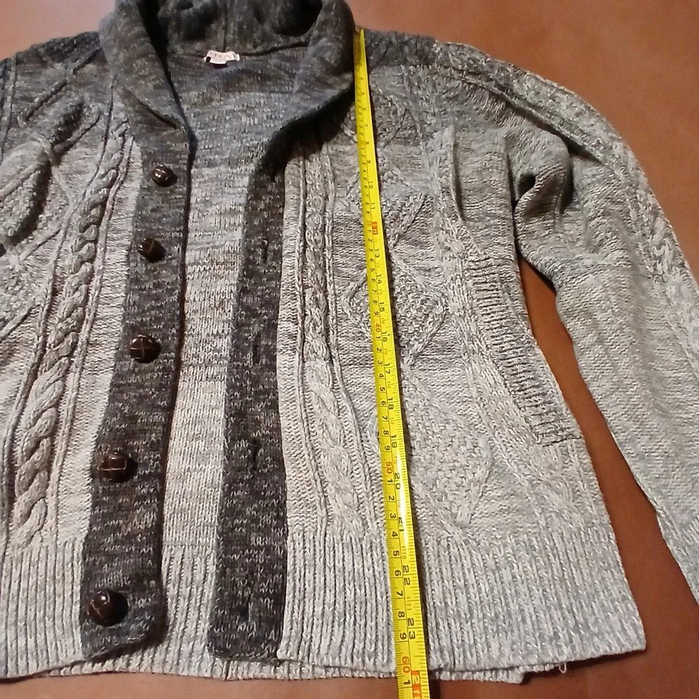 Merona Men's Large Gray Ombre Shawl Collar Cable Knit Cardigan Sweater